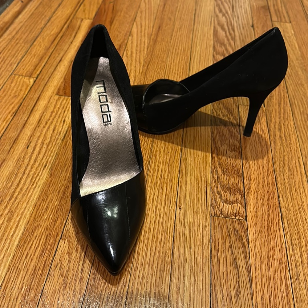 7.5 Black Leather & Suede Heels